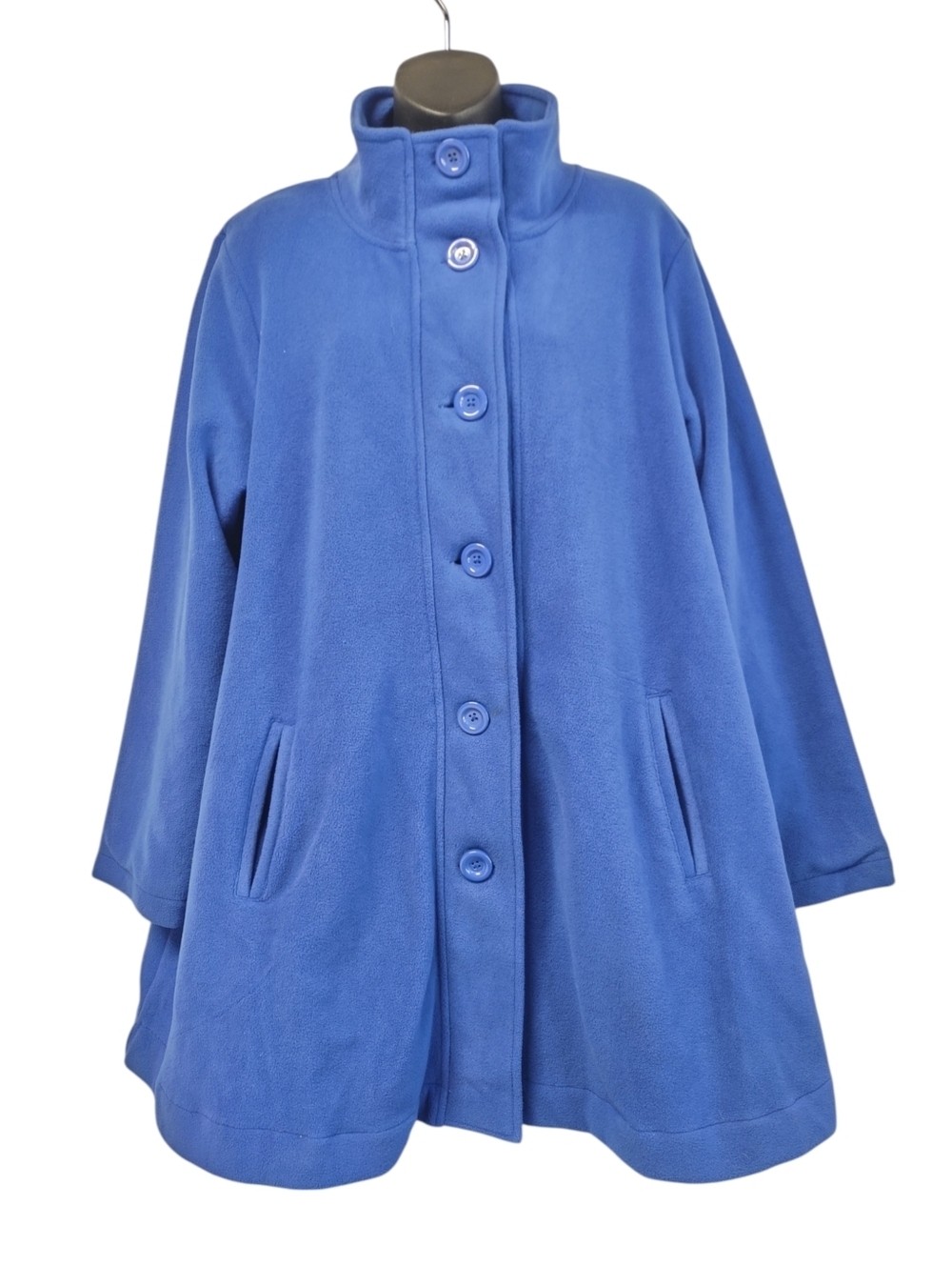 Woman Within Blue Fleece Swing Coat Jacket Button Front Pockets OverSize M14/16